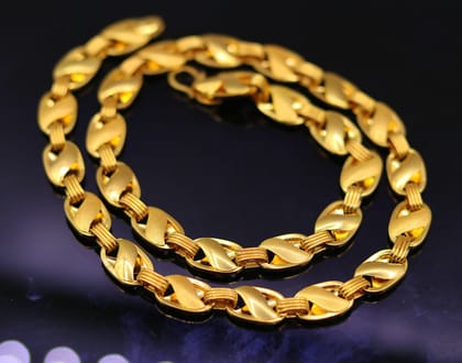 solid 22 karat gold fabulous lotus design handmade chain necklace men's women's jewelry from Rajasthan India ch171