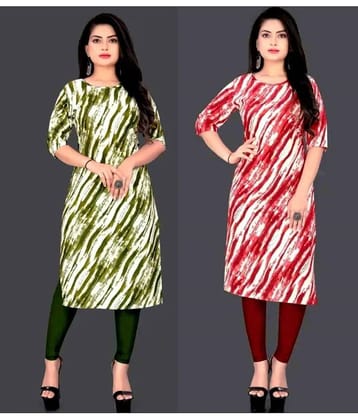 VACHHARAJ GROUP Crepe Printed A-line Women's Kurti - Green,Red ( Pack of 2 )