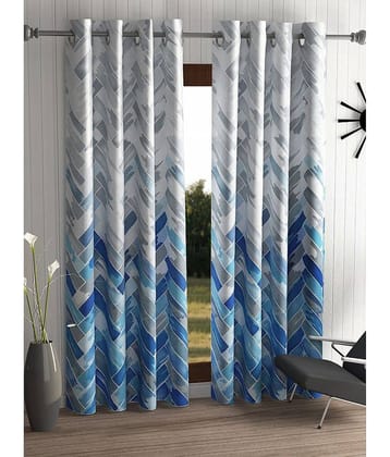 Home Sizzler Set of 2 Door Semi-Transparent Eyelet Polyester Blue Curtains ( 213 x 116 cm )