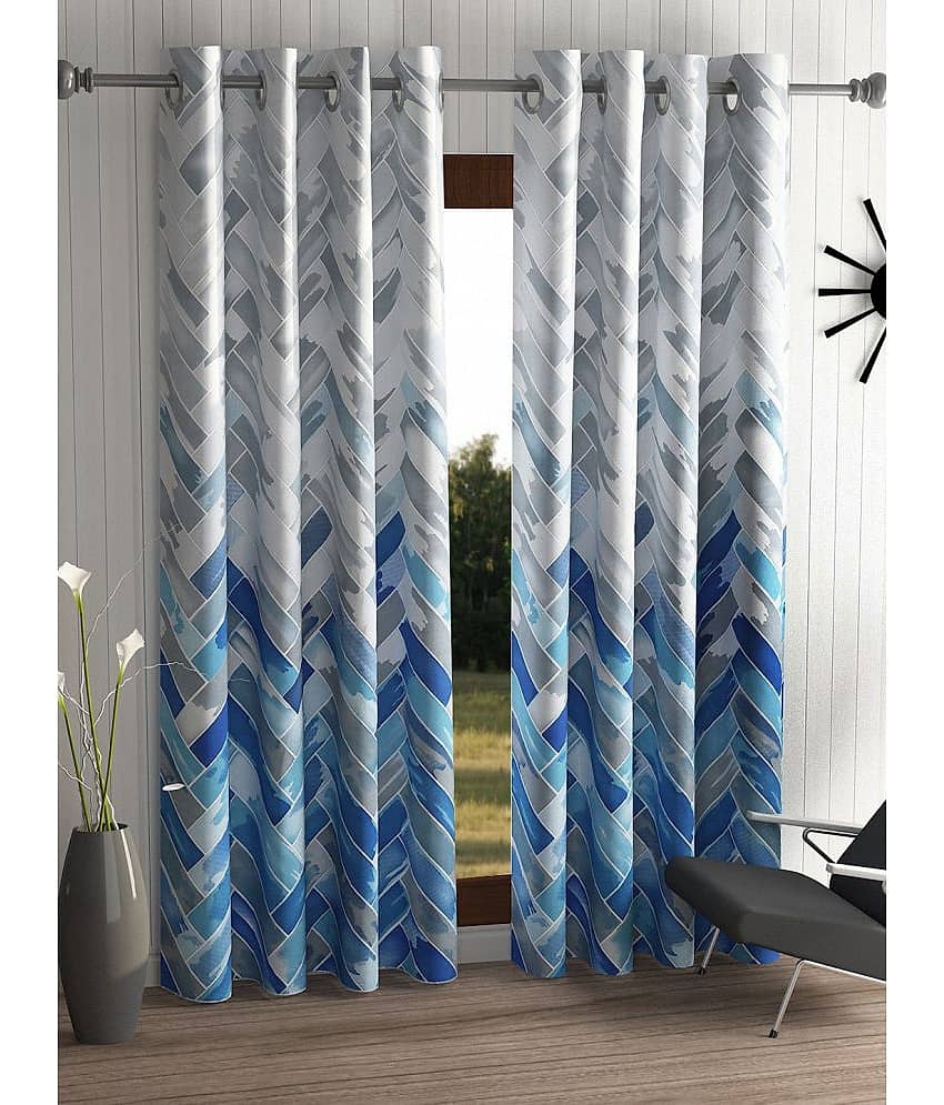 Home Sizzler Set of 2 Door Semi-Transparent Eyelet Polyester Blue Curtains ( 213 x 116 cm )