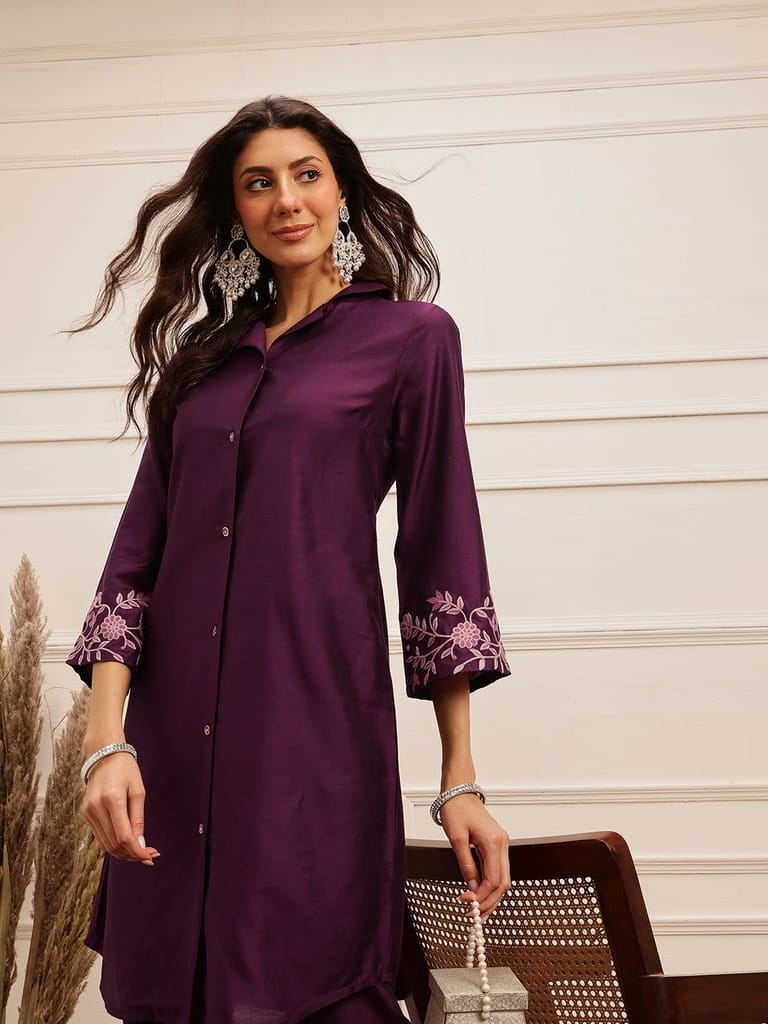 Plum Embroidered Kurta Set - Kurtas & Kurta Sets | Buy online on ZillyBuy