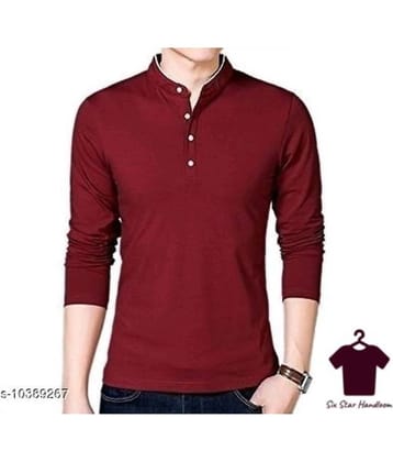 Alexender Cotton Blend Regular Fit Solid Full Sleeves Men's Mandarin Collar T-Shirt - Maroon ( Pack of 1 )