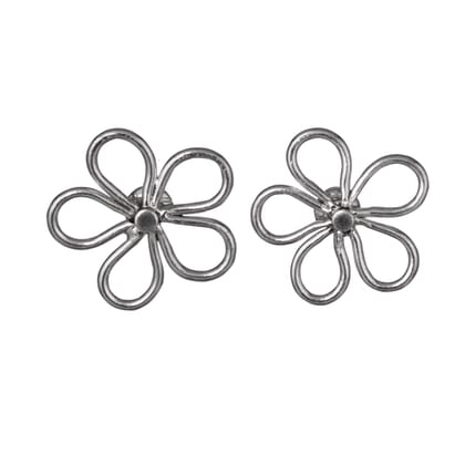 Handcrafted Brass Flower Stud Earring Silver Look