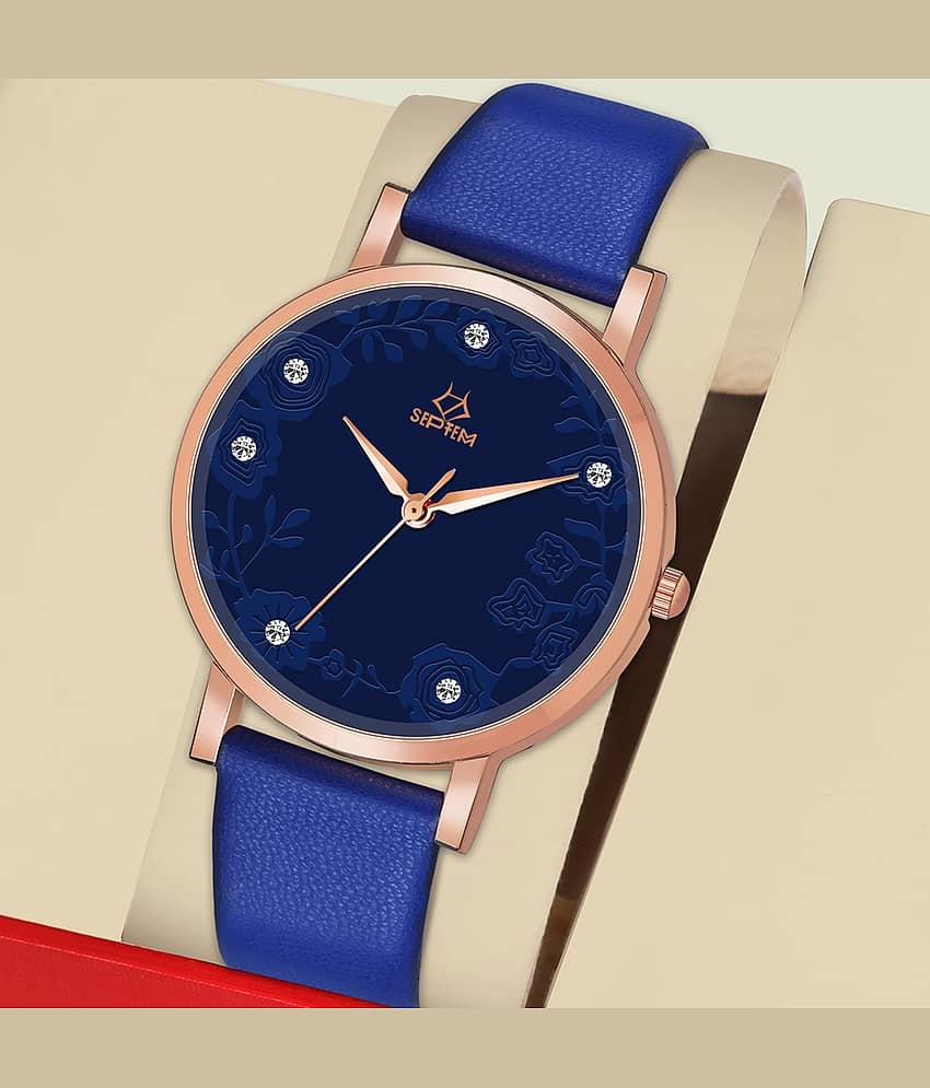 Septem Blue Leather Analog Womens Watch
