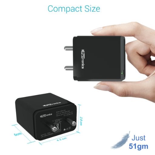 Portronics Adapto ONE, 18w 3A Mach USB Fast Charging Adaptor (Black)