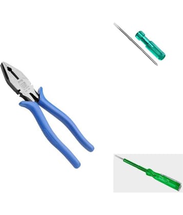 PYE Set of 3 Hand Tool Combo Plier 205mm(908)/Double-End Screwdriver(576)/Green Tester (701)