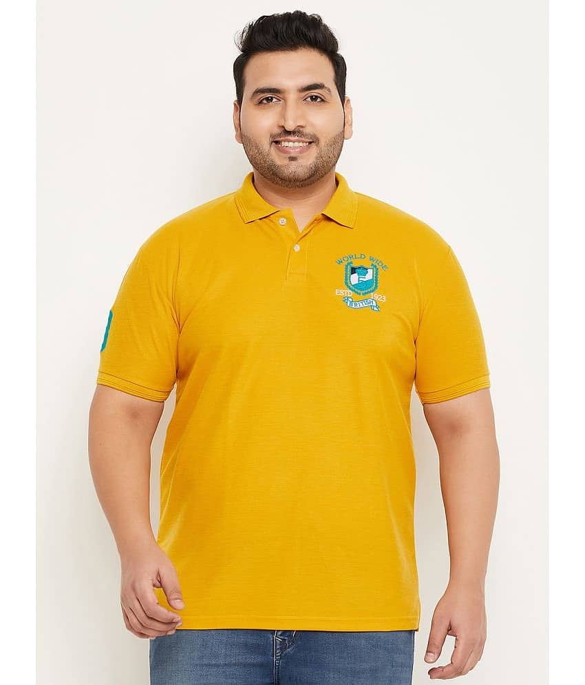 GET GOLF Pack of 1 Cotton Blend Regular Fit Embroidered Half Sleeves Men's Polo T Shirt ( Mustard )
