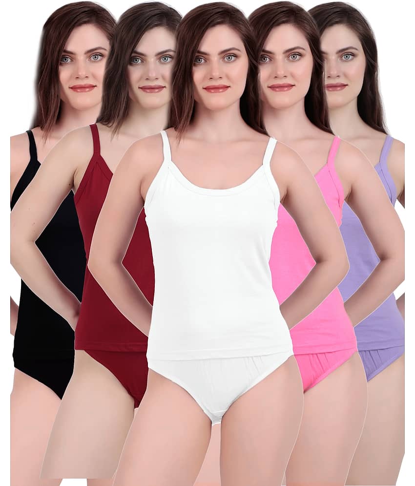 Inner Element Pack of 5 camisole slip Cotton Camisoles ( Multicolor )