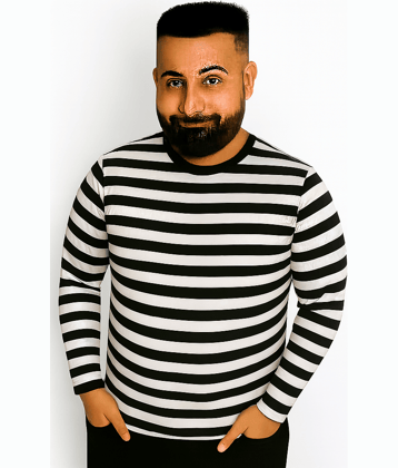 VEE SAA Men Cotton Regular Fit Striped T-Shirt ( Black )
