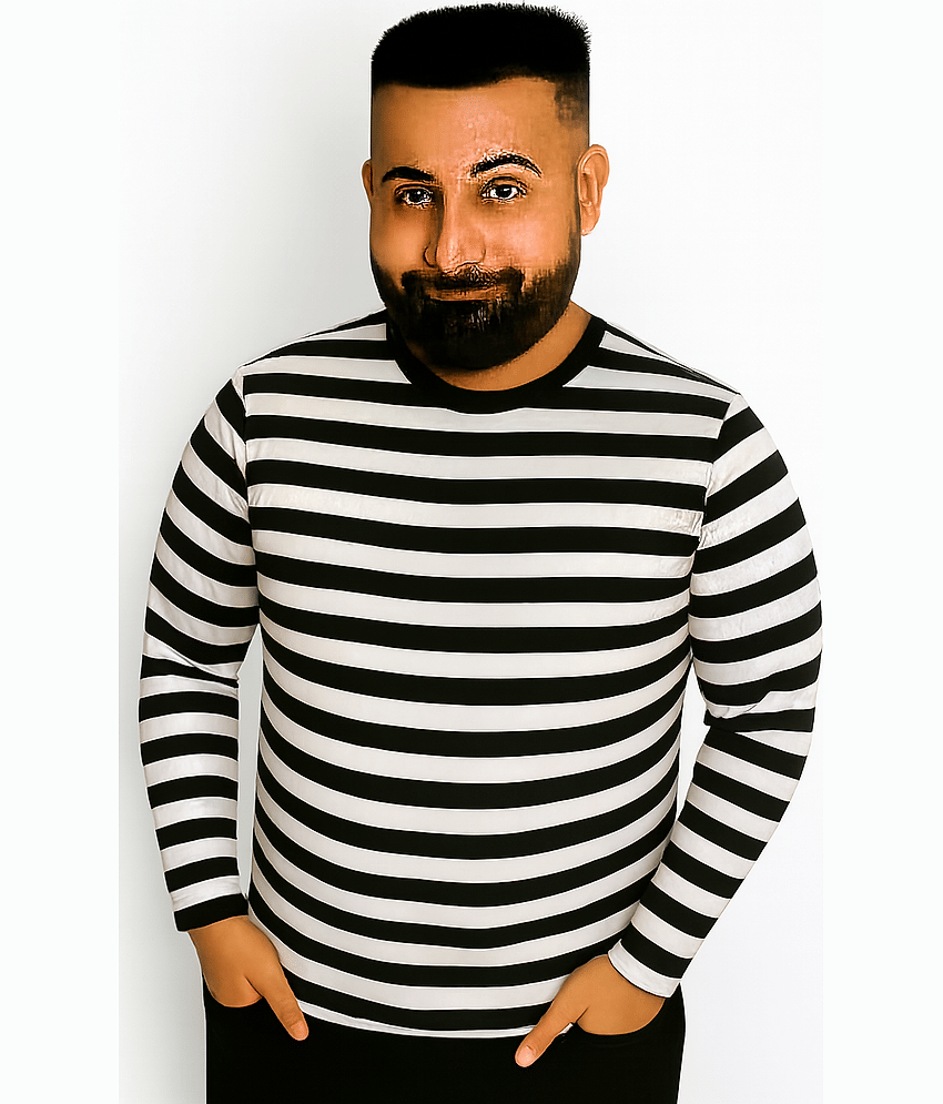 VEE SAA Men Cotton Regular Fit Striped T-Shirt ( Black )