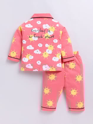Coral Graphic Full Sleeve Night Suit-6-9 m