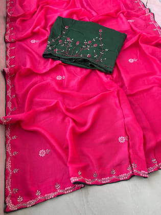 Pure upada silk fabric with beautiful  hand mirror kadhana boder work  saree  cantrast full heavy work  bp all colour newwork Quality suppr Saree