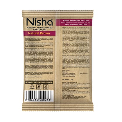Nisha Henna Based Hair Color Natural Brown 25gm Pack of 10, Ammonia Free Henna Powder Hair Colour Dye Brown Hair Color