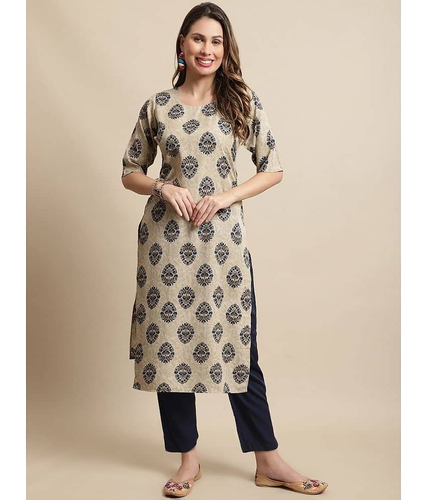 7Threads Crepe Printed Straight Women's Kurti - Beige ( Pack of 1 )