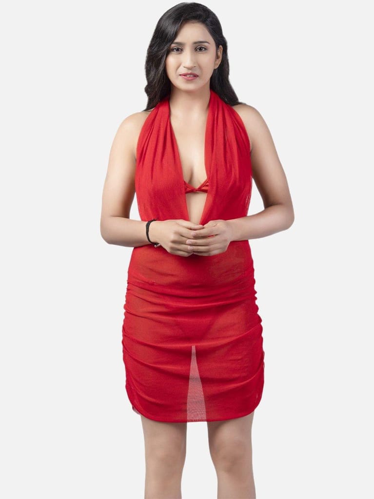 Sheer Net Hot Red Babydoll Bikini Night Dress for Honeymoon K12Rd - Nightwear & Loungewear | Buy online on ZillyBuy