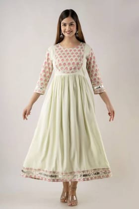 Women Printed Viscose Rayon Flared Kurta  (Light Green)