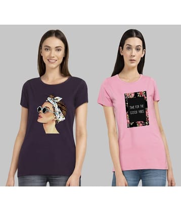 CHOZI Women Cotton Blend Printed Regular Fit Round Neck T-Shirt ( Multi Color )