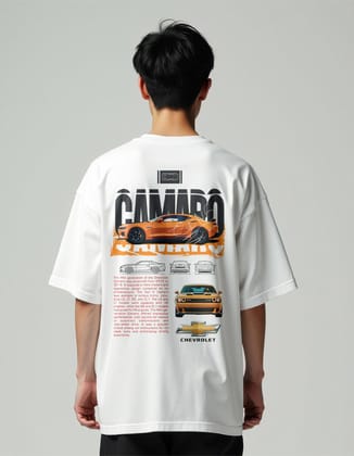 MountCart Store oversized baggy white camaro supercar  back mystic printed tshirt for men and women