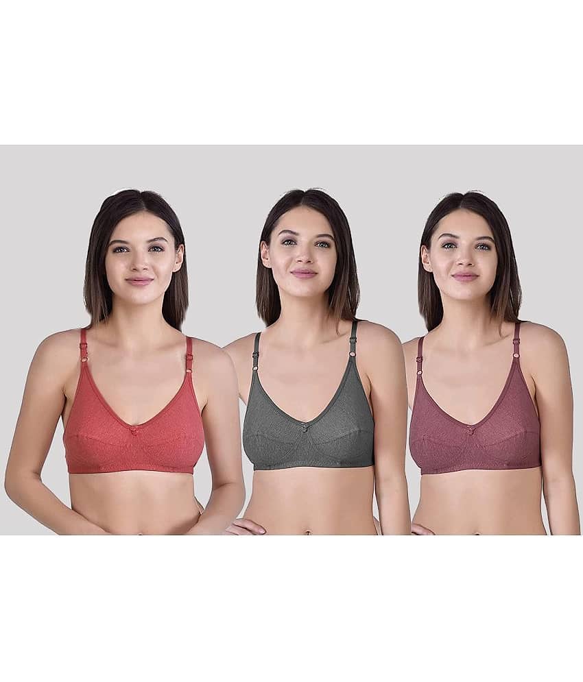 Kiran Enterprises Pack of 3 Cotton Non Padded Women's T-Shirt Bra ( Multicolor )