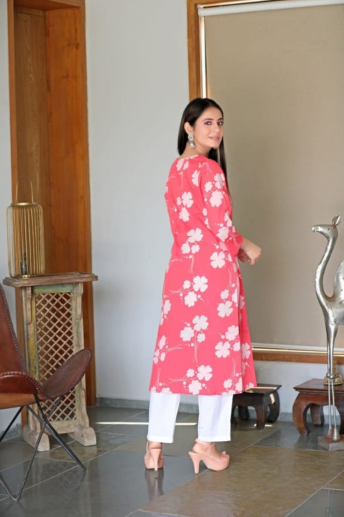 Top Women Printed Pink Cotton Fabric Kurti VCK1254 2026 at ShopCircuit | ONDC