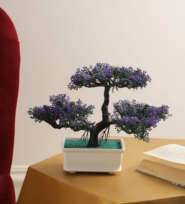 FOLIYAJ Artificial Bonsai Tree with Small Purple Leaves with Pot |Bonsai Tree|Artificial Flower|with Pot|Home D�cor for Living Room Home Office Shop|House|Gift|Decoration