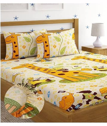 YKNIP Cotton Animal Fitted 1 Bedsheet with 2 Pillow Covers ( King Size ) - Yellow