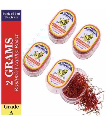Lion Brand Grade A Kashmiri Lacha Kesar/Saffron VALUE PACK Grade A Kashmiri Lacha Kesar/Saffron 2 gm Pack of 4