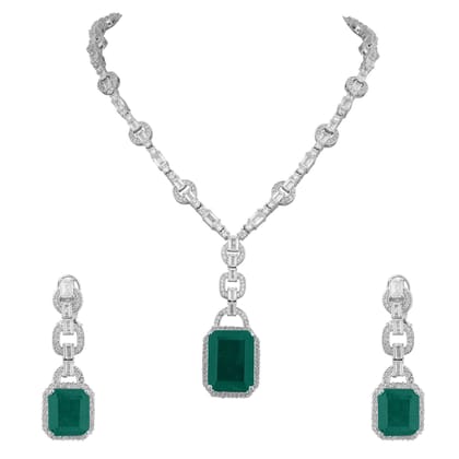 Iffat - Cubic zirconia Blue Necklace Set-Green