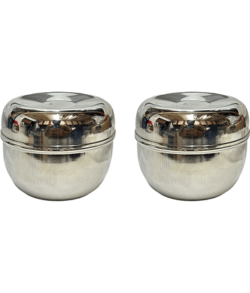 Dynore Apple Shape Dabbi Steel Silver Utility Container ( Set of 2 )