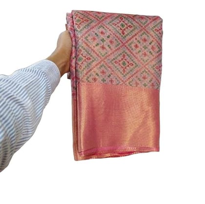 Handloom Banarasi Tissue Silk Saree, Floral Design with Unstitched Blouse