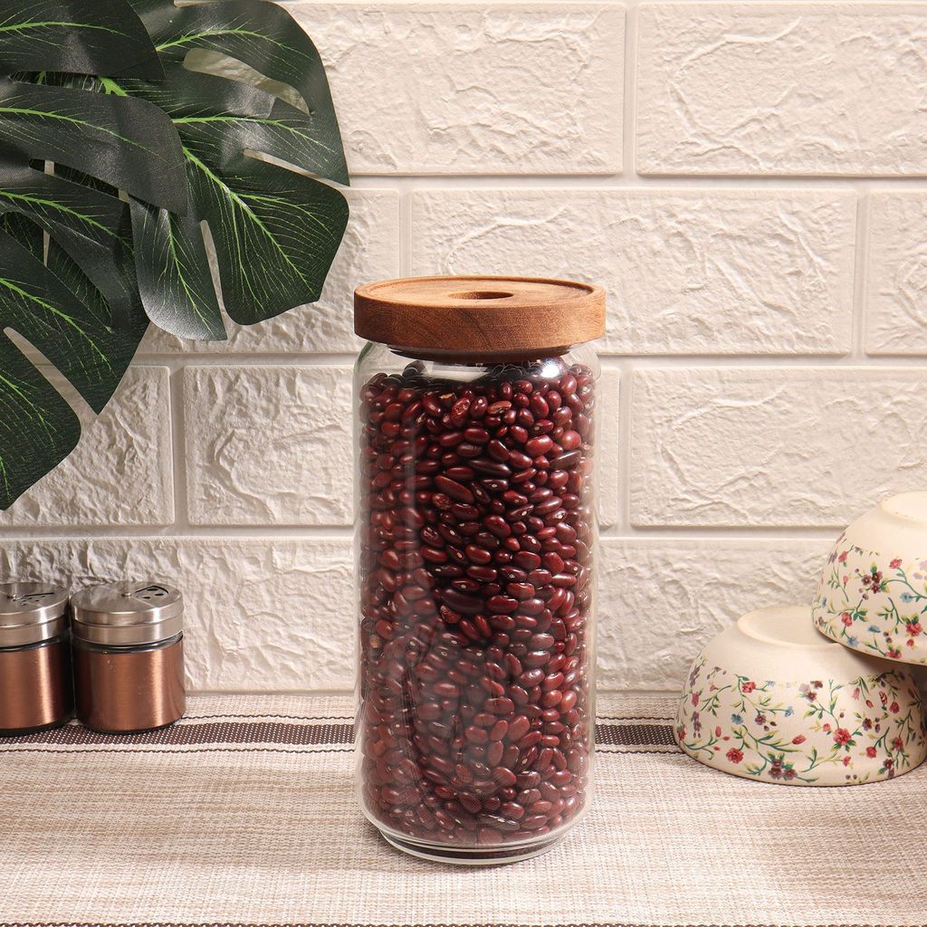 Femora Borosilicate Glass Jar with Bamboo Lid Air-Tight Jar, 950 ML 4pcs,