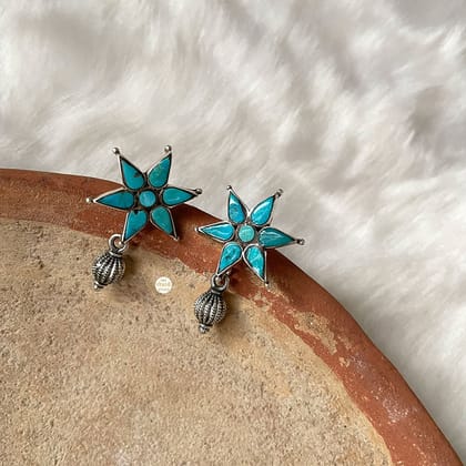 Natural Stone Sitaara Earring-Turquoise (Sky Blue)