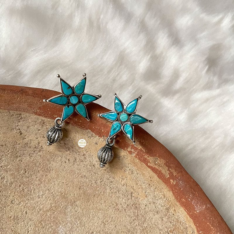 Natural Stone Sitaara Earring-Turquoise (Sky Blue)