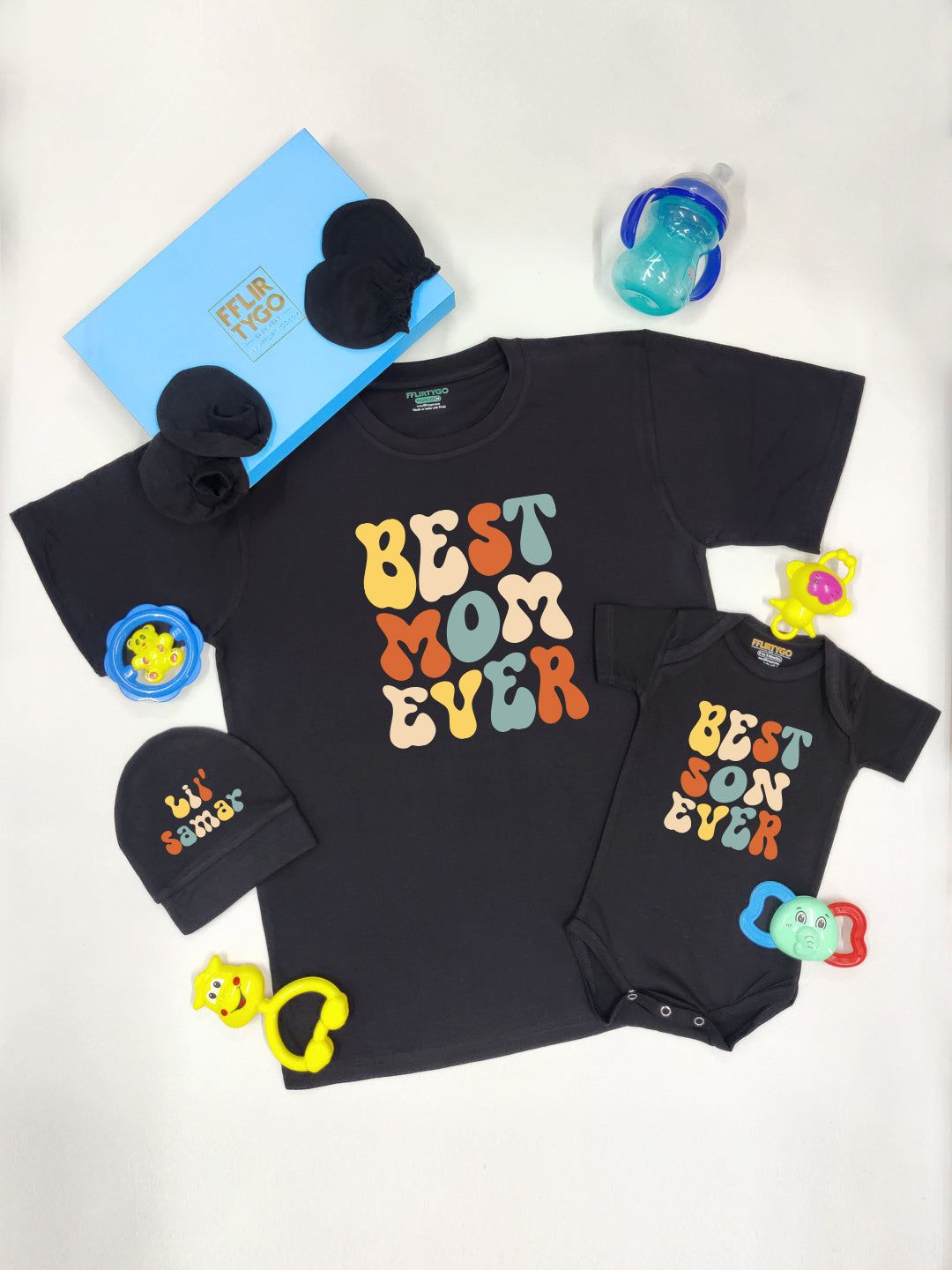 Best Mom and Son Ever (Black)-Half Romper / Pink / 6-12 Months