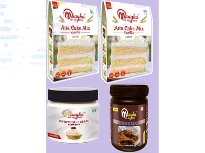 Maayka Atta Vanilla & Black Forest Cake Mix, Vanilla Whipping Cream & Cocoa Powder | Pack Of 4