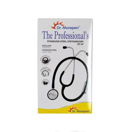 Dr Morepen ST-07 Stainless Steel Stethoscope (Black) | DR Morepen Stethoscope | DR Morepen the Professional's Deluxe Stethoscope