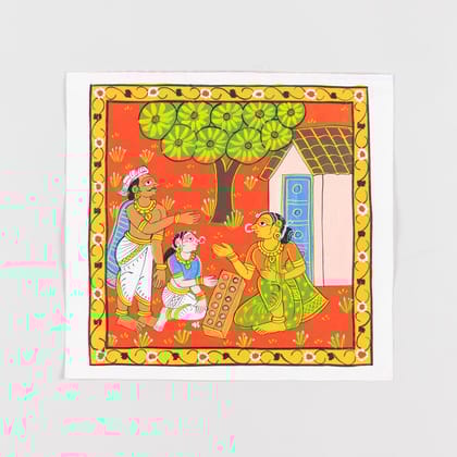 Eyaas Hand Painted Cheriyal Art on Canvas  10 x 10 Inches  Traditional Telangana Folk Painting by D Rakesh