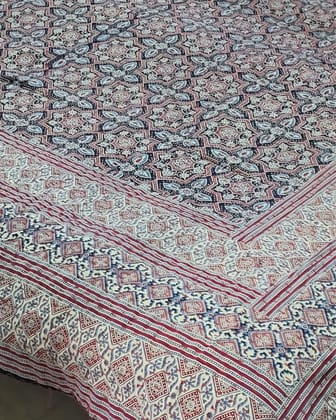 Khamma Ghani Ajrakh Print Brick Red Reversible Bedspread