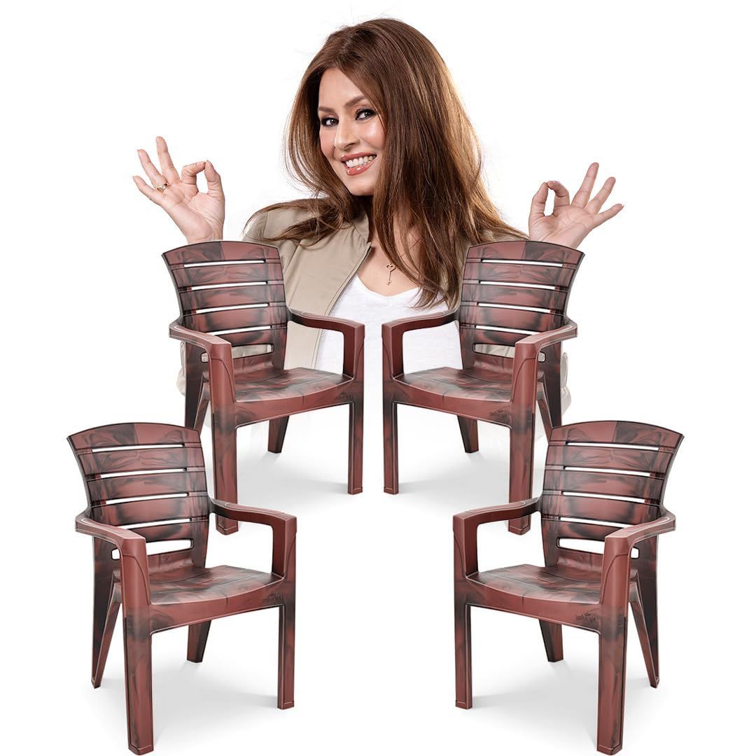 MAHARAJA Heavy Duty Plastic Chair | Matt Pattern Plastic Chair for Home, Kitchen, Living Room, Office | Strong and Sturdy Structure| Bearing Capacity Up to 200Kg (Copper, Pack of 4)