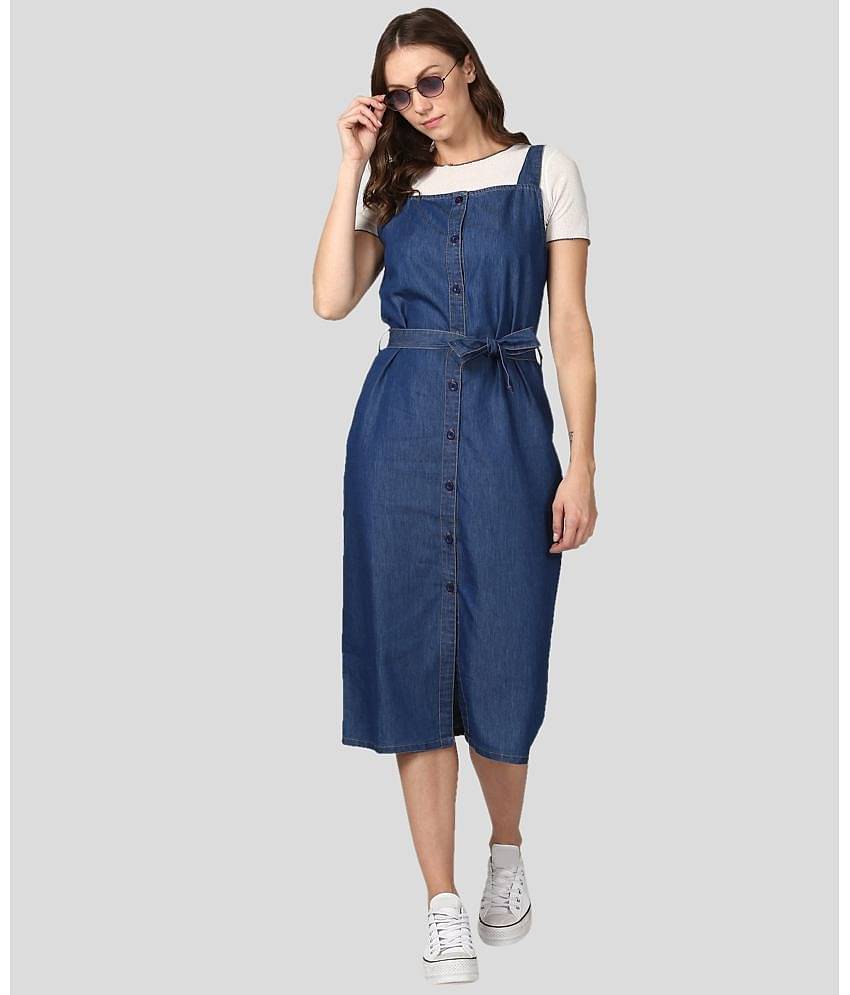 StyleStone Women Denim Fit & Flare Dress ( Blue )