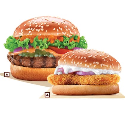 Flame-Grilled Mutton Whopper Deluxe +Crispy Chicken Burger.