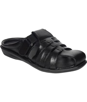 Ajanta Black Synthetic Leather Sandals