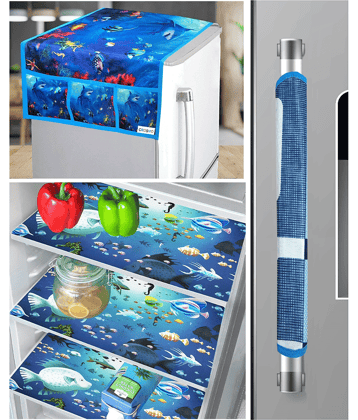 Crosmo Polyester Graphic Fridge Mat & Cover ( 64 18 ) Pack of 5 - Blue