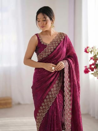 Space Silk Saree with Stone Work