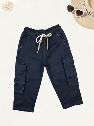 Girls 6 Pocket Cargo Jeans [GJ-996] (4-12Years)-4-5Y (Size - 24) / Black / Denim
