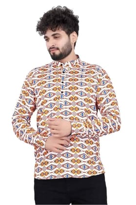 Men's Cotton Blended Printed Full Sleeve Shortkurta (Multicolor, M)-PID53465 Men's Cotton Blended Printed Full Sleeve Shortkurta (Multicolor, M)-PID53465