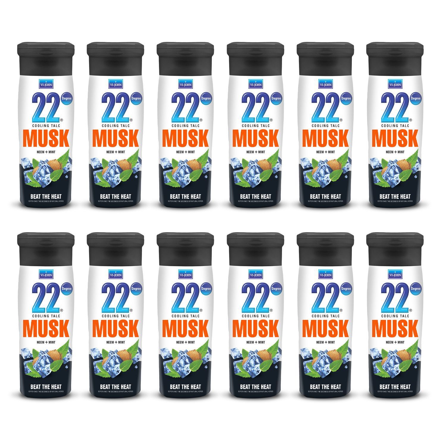 Vi-John 22 Degree Cooling Talc Beat the Heat Musk, Neem and Mint-300g (Pack of 12)