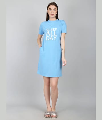 N-Gal - Light Blue Cotton Women's Nightwear Night T-Shirt ( Pack of 1 )