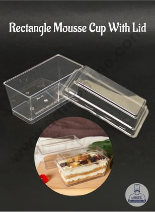 CAKE DECOR™ Transparent Rectangle Mousse Cups with Lids | Dessert Cups | Pudding Cups-Pack of 10