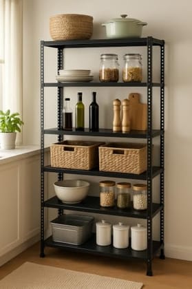 SPACIOUS® Multipurpose Slotted Angle Cast Iron, Adjustable Shelf Unit Garage Shelves Boltless Rack for